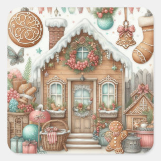 Gingerbread House & Cookies Square Sticker