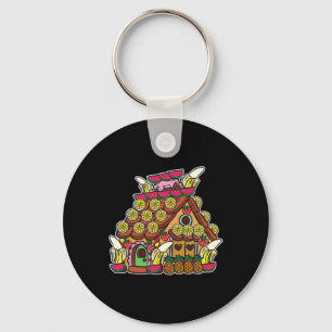 Gingerbread House Decorated With Fruits Christmas Keychain