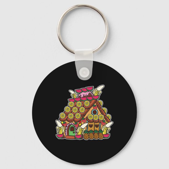 Gingerbread House Decorated With Fruits Christmas  Keychain (Front)