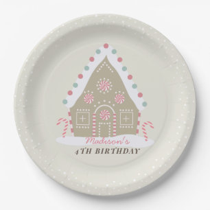 Gingerbread House Decorating Birthday Beige Paper Plate