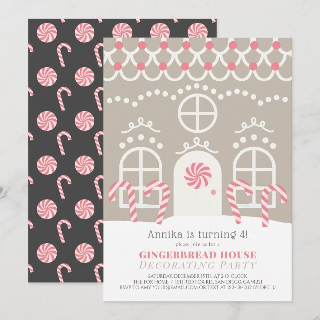 Gingerbread House Decorating Birthday Party Invitation (Front/Back)