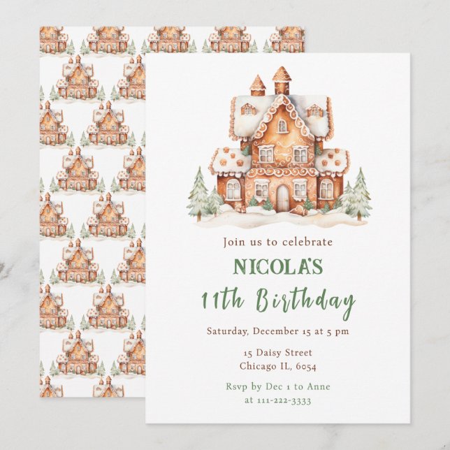 Gingerbread House Decorating Birthday Party Invitation (Front/Back)