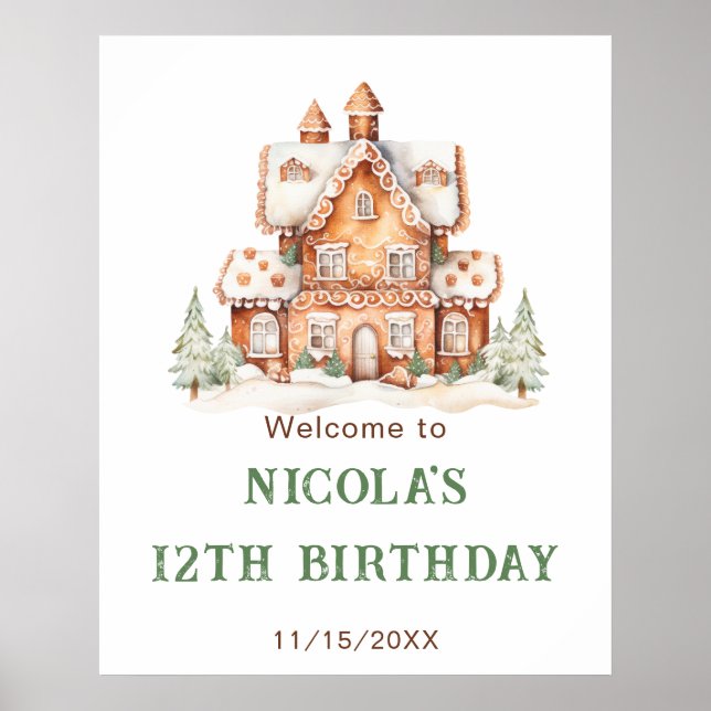 Gingerbread House Decorating Birthday Party Poster (Front)