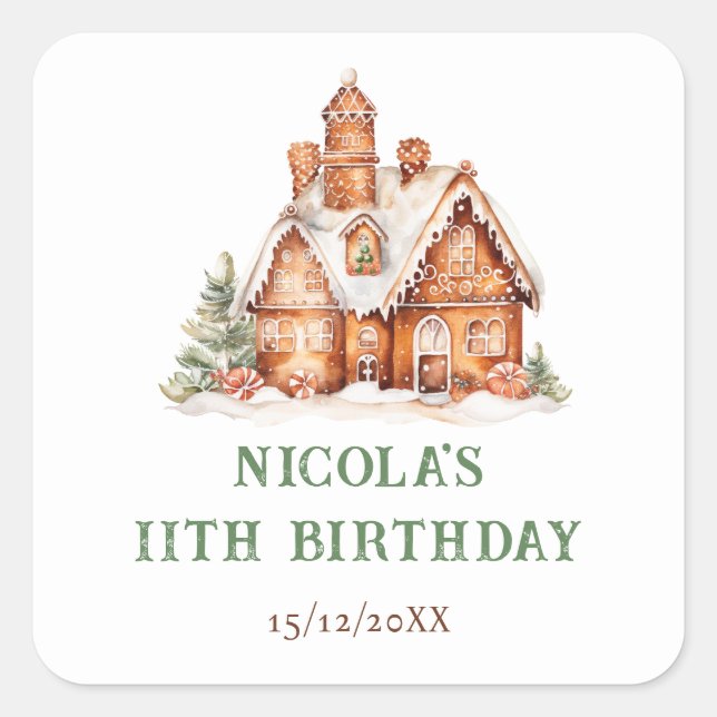 Gingerbread House Decorating Birthday Party Square Sticker (Front)