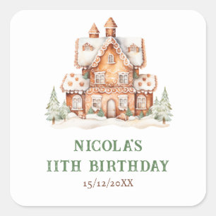 Gingerbread House Decorating Birthday Party Square Sticker