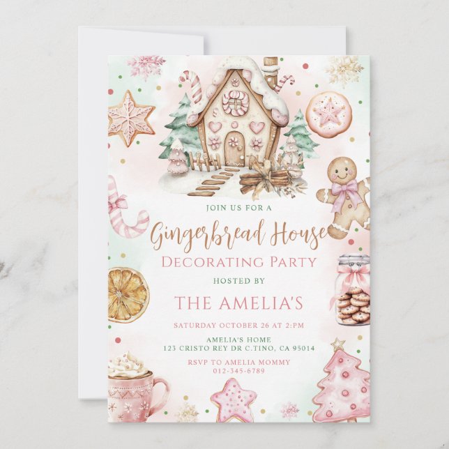 Gingerbread House Decorating Christmas Party Invitation (Front)