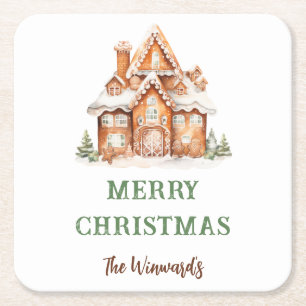 Gingerbread House Decorating Christmas Party Square Paper Coaster