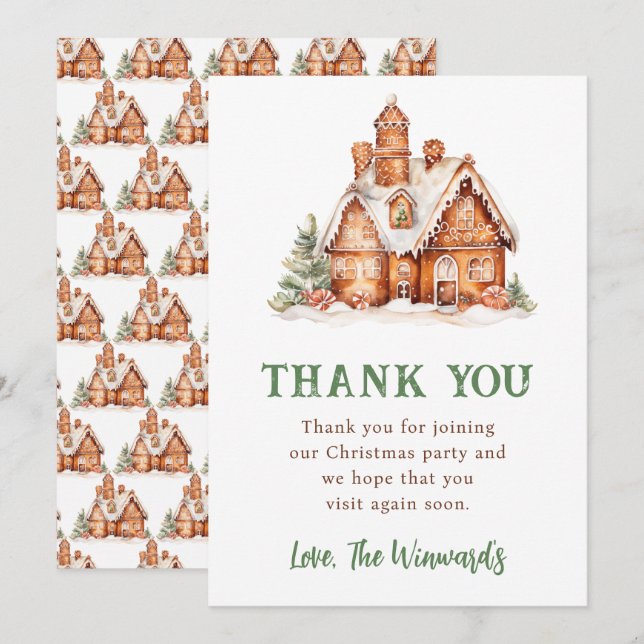 Gingerbread House Decorating Christmas Party Thank You Card (Front/Back)