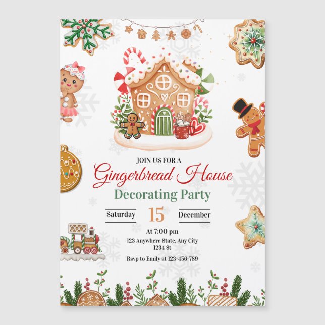 Gingerbread House Decorating Party Christmas  Magnetic Invitation (Front)