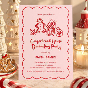 Gingerbread House Decorating Party Hand Drawn Invitation