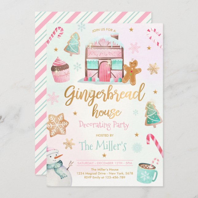 Gingerbread House Decorating Party Holiday Cookie Invitation (Front/Back)
