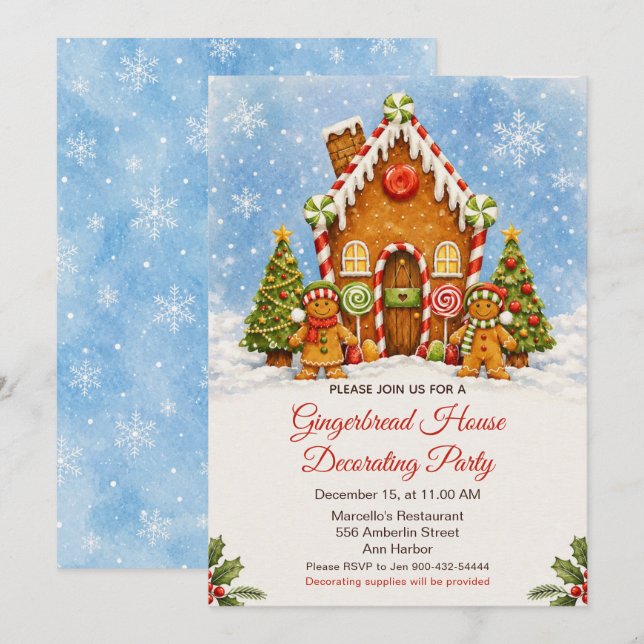 Gingerbread House Decorating Party Invitation (Front/Back)