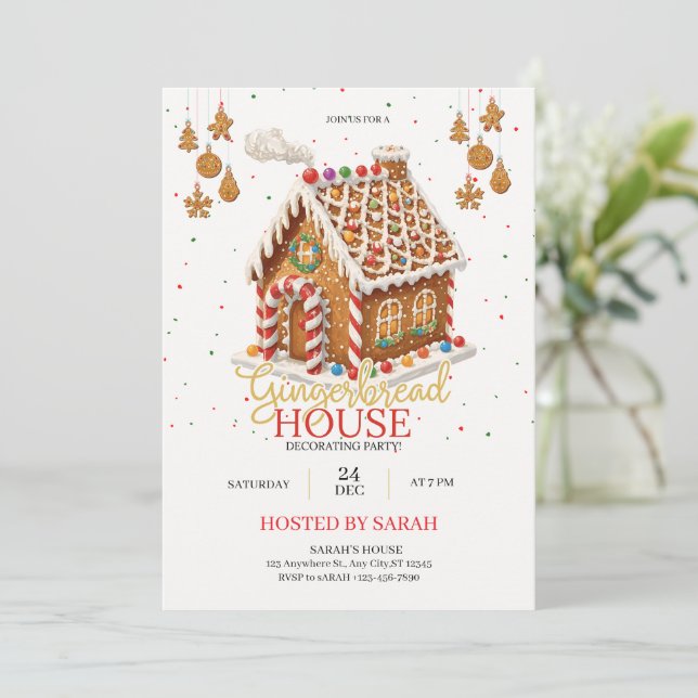 Gingerbread House Decorating Party Invitation  (Debout devant)