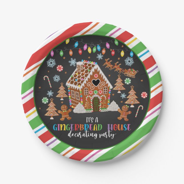 Gingerbread House Decorating Party Plate - Blk (Front)