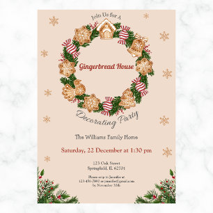 Gingerbread House Decorating Party Wreath Design Invitation