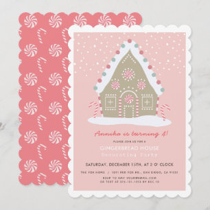 Gingerbread House Decorating Pink Birthday Party Invitation