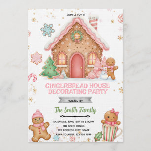 Gingerbread House Decorating pink theme Invitation