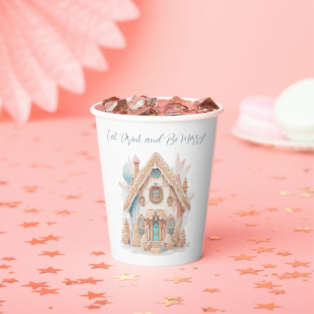 Gingerbread House Eat Drink Be Merry Christmas Paper Cups (Insitu)