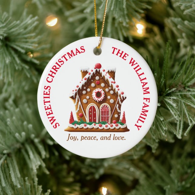 Gingerbread House| Family Name| 1 photo  Ceramic Ornament (Tree)