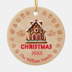 Gingerbread House  Family Name  1 photo  Ceramic Ornament
