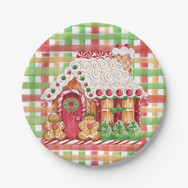 Gingerbread House Gingerbread Family Paper Plate (Front)