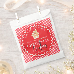 Gingerbread house Gingham Christmas Cookies Label Favour Bag