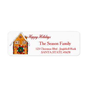 Gingerbread house Happy Holidays address label