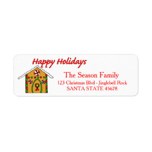 Gingerbread house Happy Holidays address label