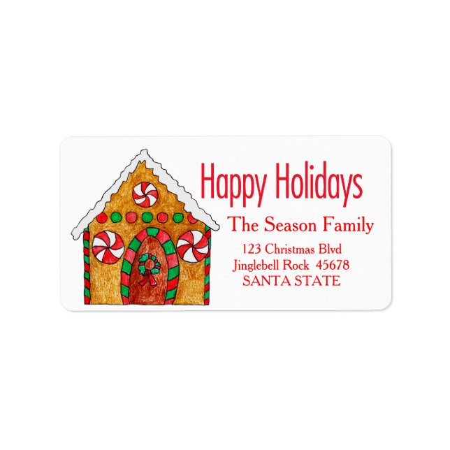 Gingerbread house  Happy Holidays address label (Front)