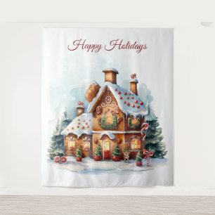 Gingerbread House Holiday Backdrop Tapestry