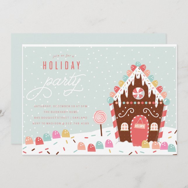 GINGERBREAD HOUSE HOLIDAY PARTY INVITATION (Front/Back)