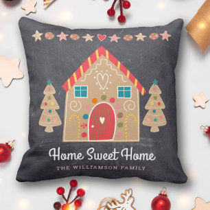 Gingerbread House Home Sweet Home Chalkboard  Throw Pillow