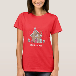 Gingerbread House Ice Skating Animals Custom Text  T-Shirt