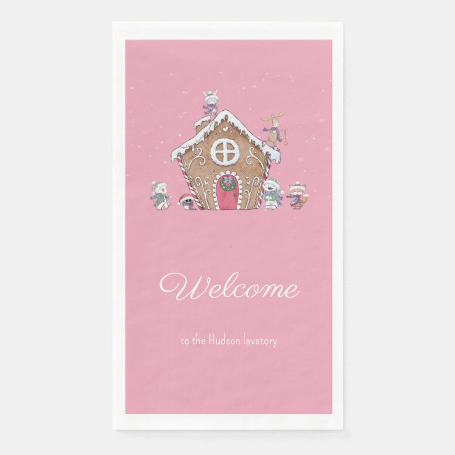 Gingerbread House Ice Skating Animals Snow Custom Napkin (Front)