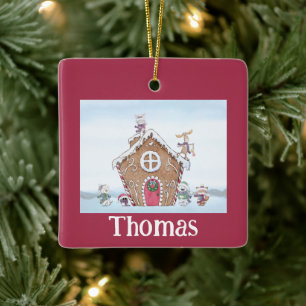 Gingerbread House Ice Skating Personalized Ceramic Ornament