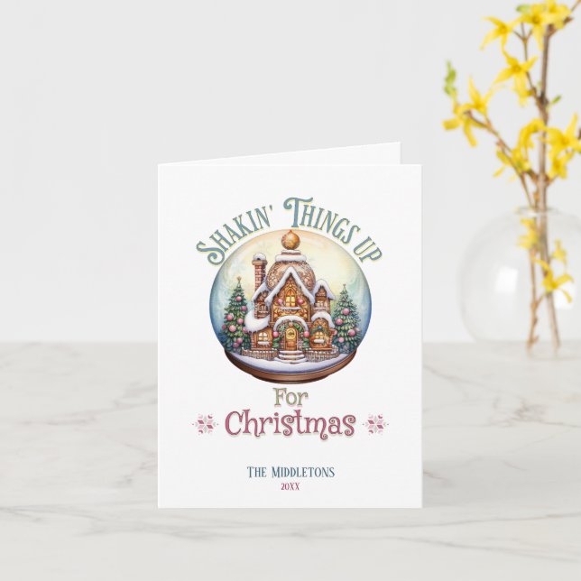 Gingerbread House in Snow Globe Christmas Holiday Card (Yellow Flower)