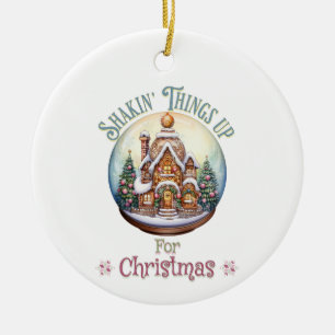 Gingerbread House in Snow Globe Christmas Holiday Ceramic Ornament