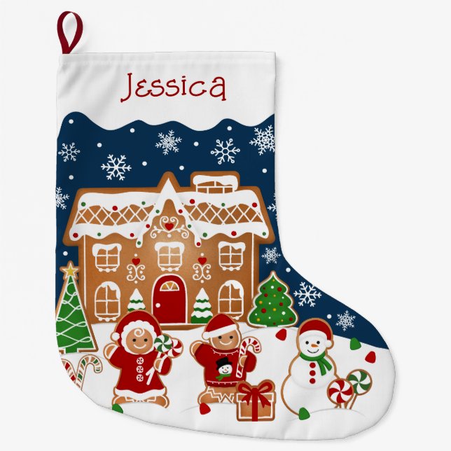 Gingerbread House  Large Christmas Stocking (Front)