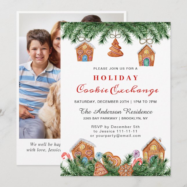 Gingerbread House, Man Holiday Cookie Exchange Invitation (Front/Back)