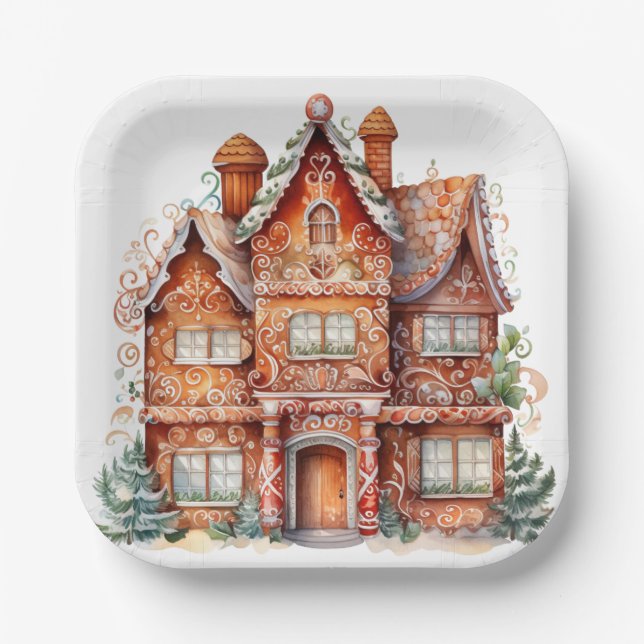Gingerbread House Mansion Paper Plate (Front)