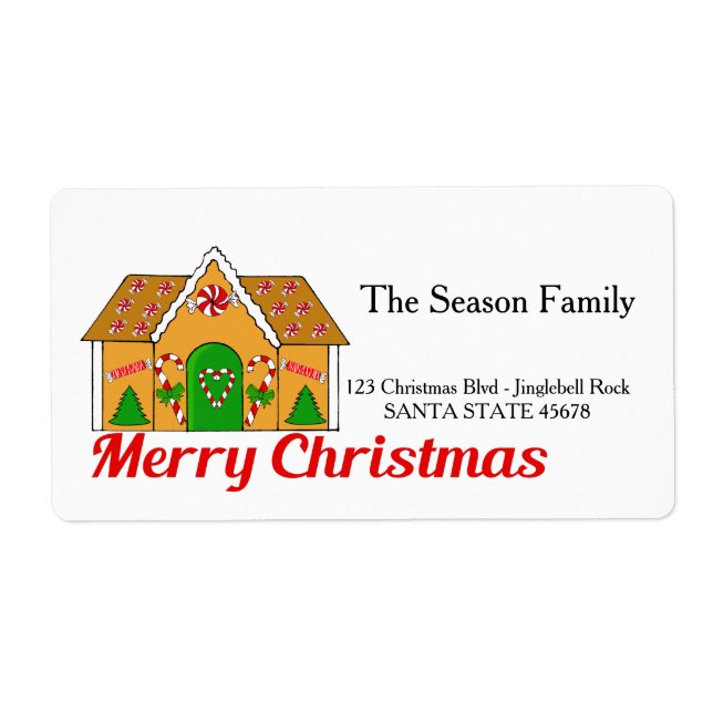 Gingerbread house Merry Christmas  address label (Front)