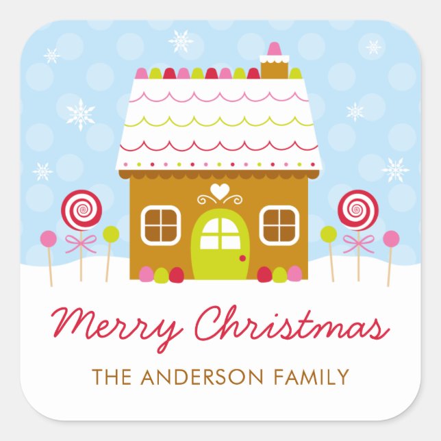 Gingerbread House Merry Christmas Square Sticker (Front)