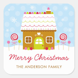 Gingerbread House Merry Christmas Square Sticker