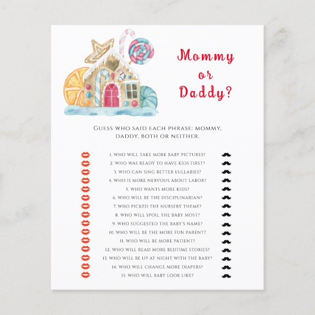 Gingerbread house mommy or daddy baby shower game (Front)