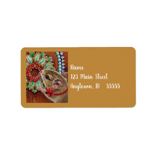 Gingerbread House Mouse & Wreath Watercolor Art Label (Front)