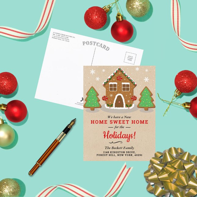 Gingerbread House New Home For The Holidays Announcement Postcard (Creator Uploaded)
