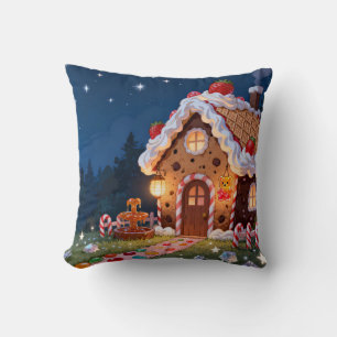 Gingerbread House Night Throw Pillow