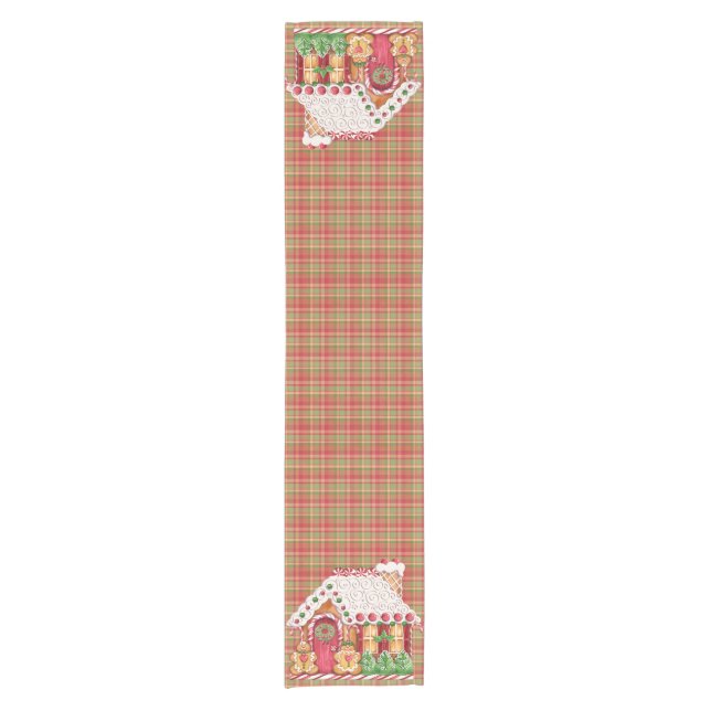 Gingerbread House on Plaid - Table Runner (Front)