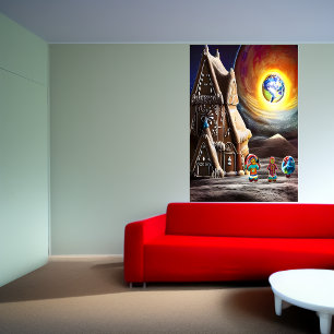 Gingerbread house on the Moon AI Art Poster