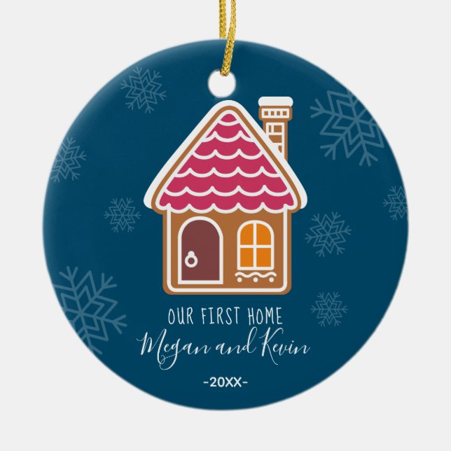GIngerbread house our first home Christmas Ceramic Ornament (Front)
